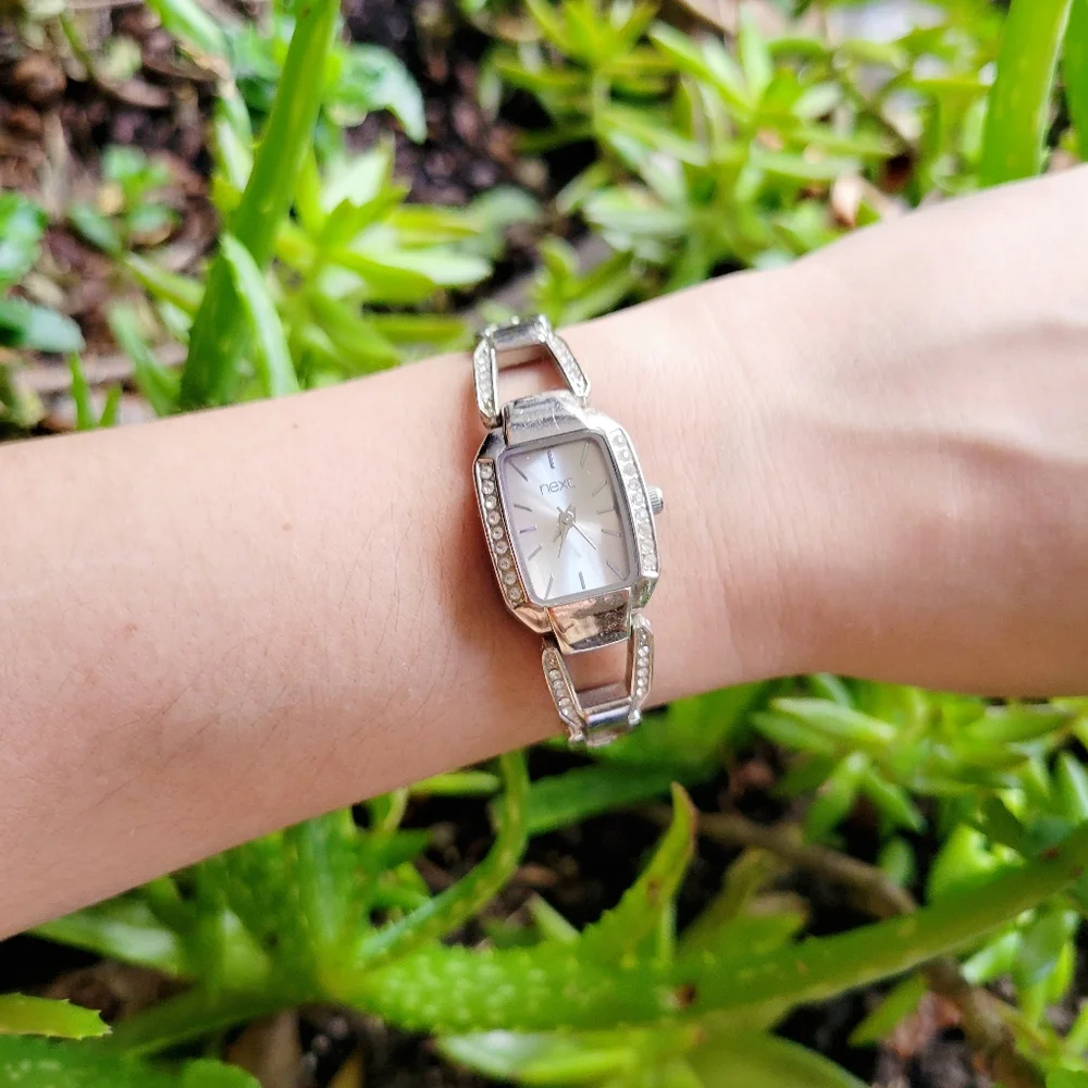 Classic Next Rhinestone Silver Tonneau Barrel Watch